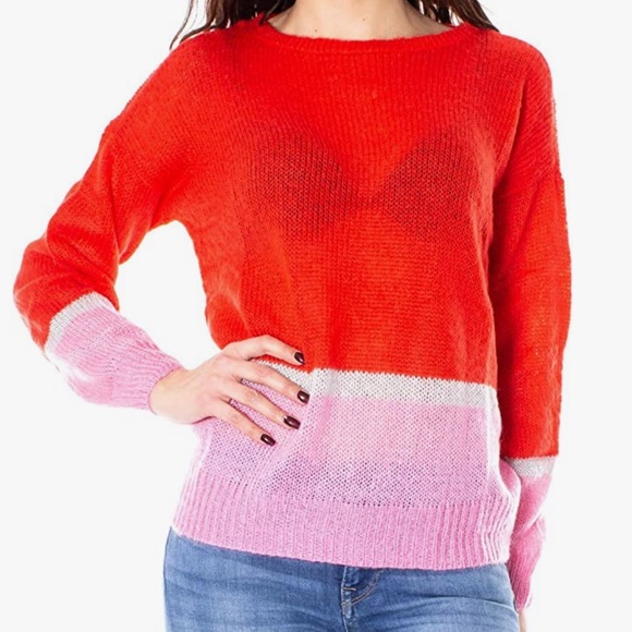 Jacqueline de Yong Addison Sweater Open Weave Color Pop Stripe Sweater Sz S EUC - Picture 3 of 16